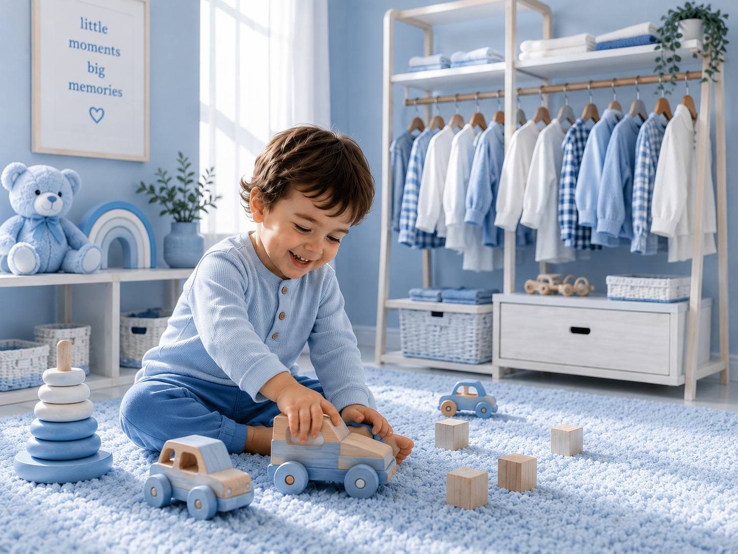 Child playing with wooden toys in a Leacot nursery